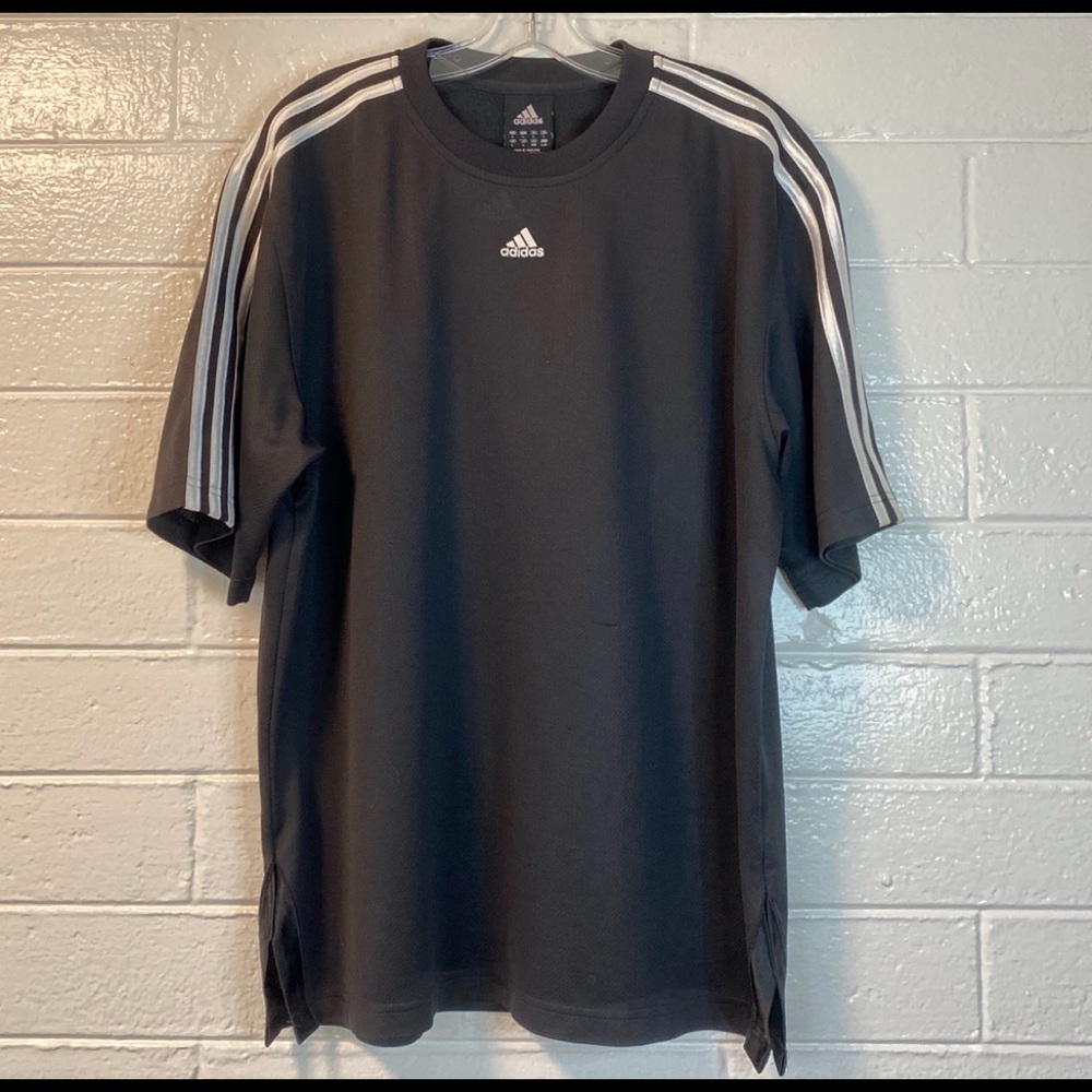 ADIDAS classic black 3 stripe T-shirt, size L